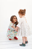 Frill sleeve twirl dress in Frosted Leaves