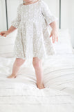 Frill sleeve twirl dress in Frosted Leaves