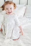 Frill sleeve twirl dress in Frosted Leaves