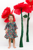 Frill sleeve twirl dress in fox floral