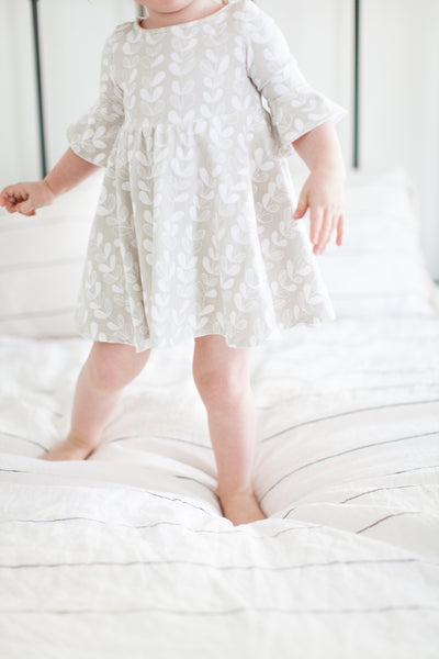 Frill sleeve twirl dress in Frosted Leaves