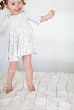 Frill sleeve twirl dress in Frosted Leaves